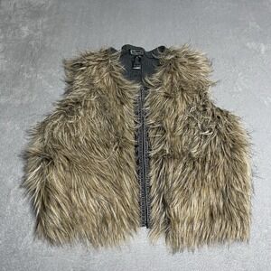 Shyanne Faux Fur Front Vest Womens XL Cable Sweater Knit Back Western Boho Hippy